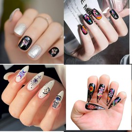 5 Sheets Cute Dopamine Flower Nail Art Stickers Decals,Rookii 3D Embossed Self-Adhesive Rainbow Stars,Moons,Mushrooms,Hearts,Eyes Nail Art Supplies (Black Eyes)