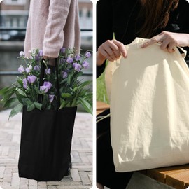 Netuno 1 x Cotton Fabric Bag, Black, 38 x 42 cm, Bottom Pleat, 10 cm, Cotton Bag, Large with Long Handle, Shopping Bag, Blank Carry Bag for Painting, Printing, Cotton Bag, Jute Bag