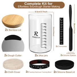 RMRICCA Pro Sourdough Starter Kit – 34oz Large Capacity Sourdough Starter Jar with Lid & Tracker, Fermenters Tool for Home Bakers, Bread Baking Supplies and Gifts for Bakers