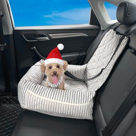 GeerDuo Dog Car Seat for Small and Medium Dogs, Booster Seat Sofa Pet Bed, Portable Car Travel Carrier Bed (Stripes,M)