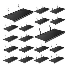 PEKGRIL 10x4.3 Inch Pegboard Shelves Set of 20, Metal Peg Board Shelves Accessories, Flat Display Shelves for Pegboard, Metal Retail Display for Storage and Organization, Black