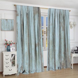 JESTRONRY Vintage Style Kitchen Curtains,Rustic Country Farmhouse Barn Door Grey Blue Wood Planks Texture Print Rod Pocket Window Drapes for Living Room Bedroom,2 Panel Set W42xL54in
