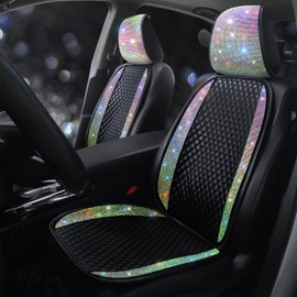 Pirador Bling Crystal Diamond Sparkly Glitter Car Seat Cover Premium PU Front Seat Protector Pad Works with 95% of Vehicles Bling Bling Rhinestones Auto Interior Accessories for Women Color 2Seats