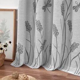 Melodieux Wheat Embroidery Linen Textured Curtains for Living Room Bedroom, Farmhouse Style Rustic Flax Drape Grommet, Grey Wheat, 52 by 84 Inch (1 Panel)