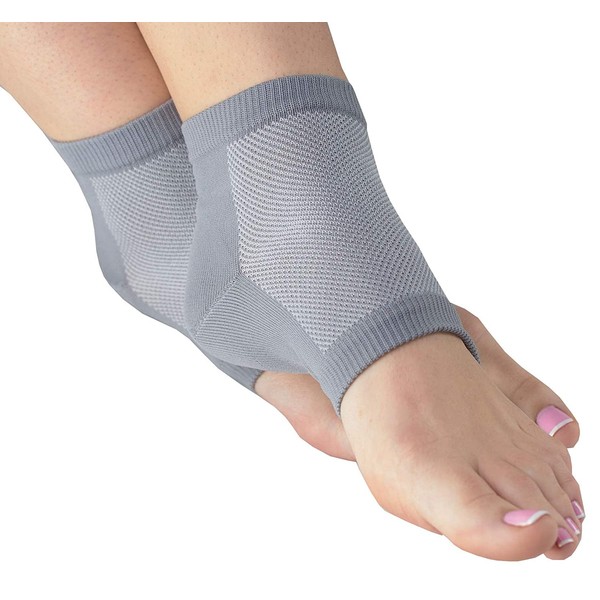 NatraCure Vented Moisturizing Gel Heel Sleeves - (Skin softening footcare treatment socks for Cracked heels, Dry feet, Foot calluses, Rough heel socks - (609-M-RET) - Color: Gray - Size: Large