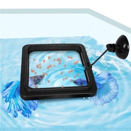 Fish Feeding Ring, Fish Safe Floating Food Feeder Circle Blue, with Suction Cup Easy to Install Aquarium, Square and Round Shape Fish Tank Towels - for Guppy, Betta, Goldfish, Etc (1 Square)