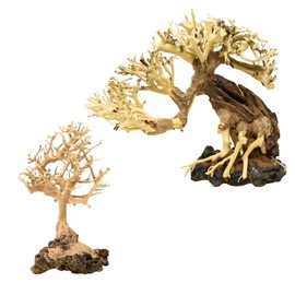 2-Pack Bonsai Driftwood Aquarium Trees on Rock 1ASRB (6" Height) 1BSS(5" Height) – Handcrafted Natural Fish Tank Decoration | Balances Water pH, Stabilizes Environment | Easy to Install