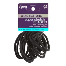 Goody Total Texture Super Stretch Elastics - 15 Count, Black - Suitable for All Hair Types - Ouchless Pain-Free Hair Accessories for Women and Girls - All Day Comfort Won't Break or Snag Your Hair