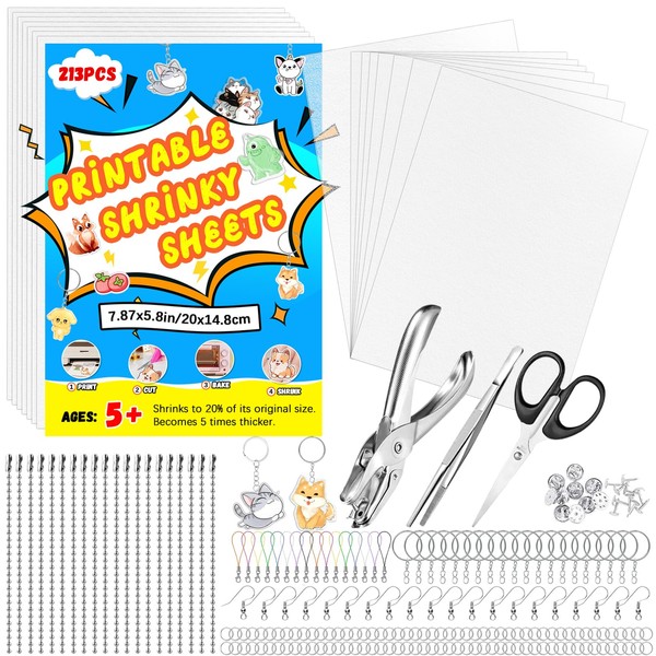 AOBOPLE AOBOPLE Printable Shrinky Dink Sheets,213PCS Shrinky Dink Keychain Kit