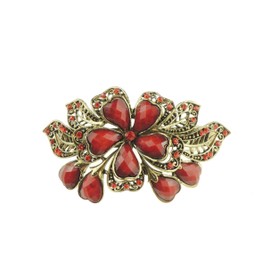 Womens Girls Diamante Crystal Stone Wedding Birthday Party Bridal Wedding Ponytail Fine Hair Accessories Occasion Barrette Hairpin Grip French Spring Clip Vintage Look Gold Tone Metal Floral Rose Red