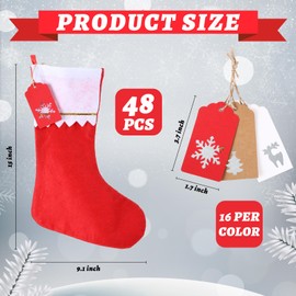 Mumucove 48 Pack Christmas Stockings Bulk with Name Tags 15 Inch Non Woven Xmas Fireplace Socks Christmas Tree Hanging Stockings Snowflake Christmas Tree Elk Hanging Tag Xmas Gifts (Red, White)