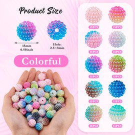 Beadthoven 150pcs 15mm Pearl Beads Bubblegum Beads Colorful Mermaid Pearl Beads Plastic Acrylic Bubble Beads Gumball Loose Craft Spacers for Jewelry Making Bracelets Necklace Keychain DIY Supplies