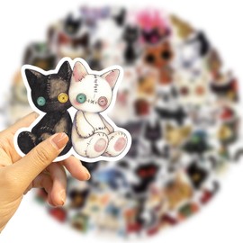 50 Pcs Gothic Horror Cat Sticker Vintage Creepy Spooky Cat Decal for Laptops, Scrapbooks, Journals, Gothic Art Lovers