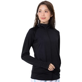 FELLOW Women's Rash Guard with 41 Color Patterns, No Hood, Stand Collar, Zip-Up, Cool-To-The-Touch, Long Sleeved, UPF50+ UV Protection, black