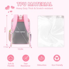 MOONBABY Lovely Clear Backpack for School Girls, Heavy Duty TPU Transparent Backpack Stadium Events Approved, Clear Bookbag, Pink