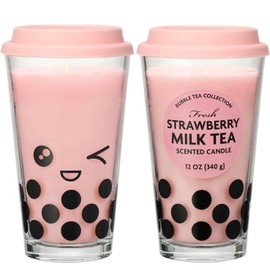 Boba Candle,Bubble Tea Candle,Strawberry Mike Tea Candles,Gifts for Women & Milk Tea Lovers,Strawberry 12oz