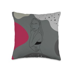 Abstract Women Face Line Art Pastel Line Art Minimal Throw Pillow