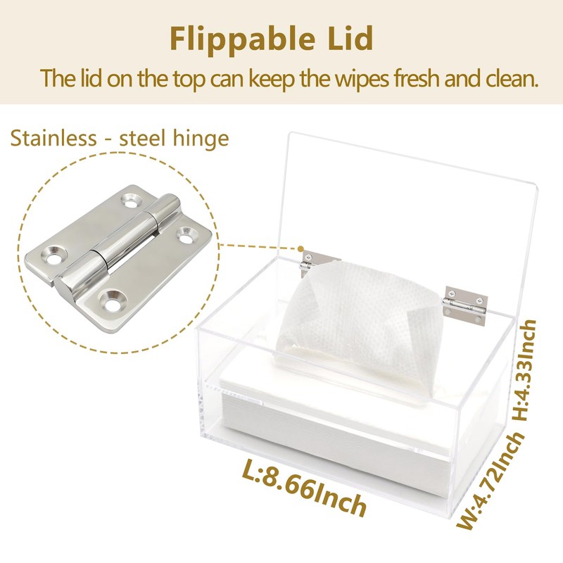 Wipes Holder, Wipes Container Refillable, Acrylic Dispenser Box for Disposable