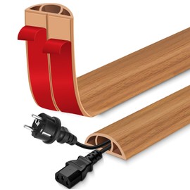 Floor Cord Cover for Wires on Floor Self Adhesive Cord Hider Floor Cable Management Wire Covers for Cords Protector Prevent Cable Trips Cord Cavity W 0.51" x H 0.31", Brown Wood, 3.3Ft