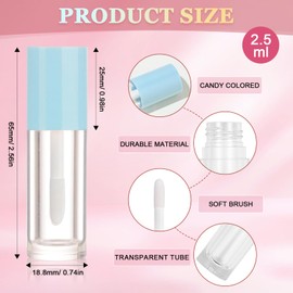 2.5ml 12 PCS Empty Lip Gloss Tubes with Wand Lip Gloss Containers Cute 0.08oz Clear Refillable Lipgloss Making Supplies Kit for DIY Makeup+ 2pcs Syringes (Blue)