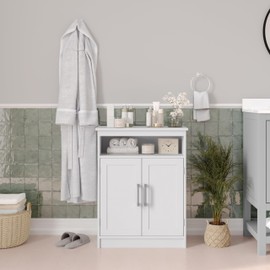 Taylor & Logan Vivien Modern Bathroom Storage Organizer with in-Cabinet Adjustable, Open Display Shelf, and Magnetic Closure Doors, Set of 1, White