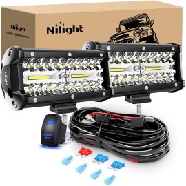 Nilight 6.5Inch 2PCS 120W Spot & Flood Combo Bar Driving Led Work Light - 2Pcs Led Pods+ Wiring, Light
