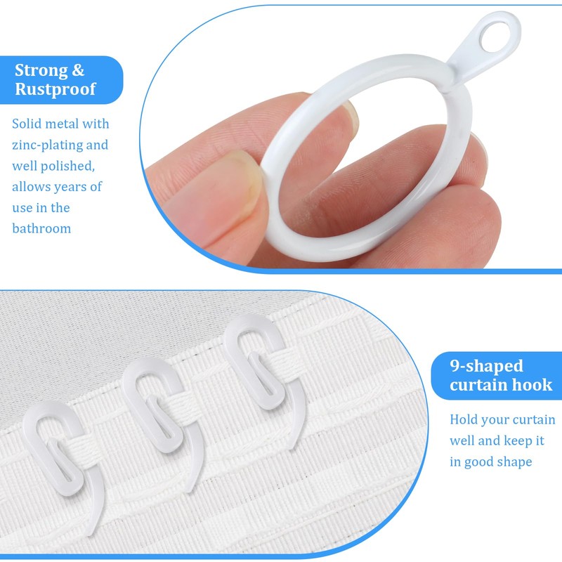 Curtain Rings, 24pcs Metal Rings with 24pcs Plastic Hooks, Drape