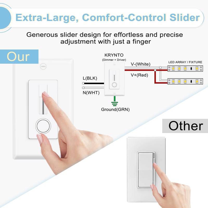 2-in-1 Dimmer Switch & 12V LED Driver, 60W Slide Dimmer