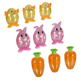 SCBS Easter Plastic Character-Shaped Containers assorted among packs of Yellow Chicks, Orange Carrots, and Pink Bunnies 3-ct each Set of 3 {9}