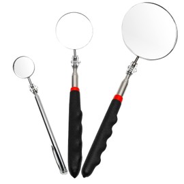 3 Pieces Telescoping Inspection Mirror Set Round Mirror Adjustable Inspection Tool for Checking Vehicle, Observing Eyelashes, Mouth and Small Part, Extendable Retractable Inspection Tool Kit, 3 Sizes