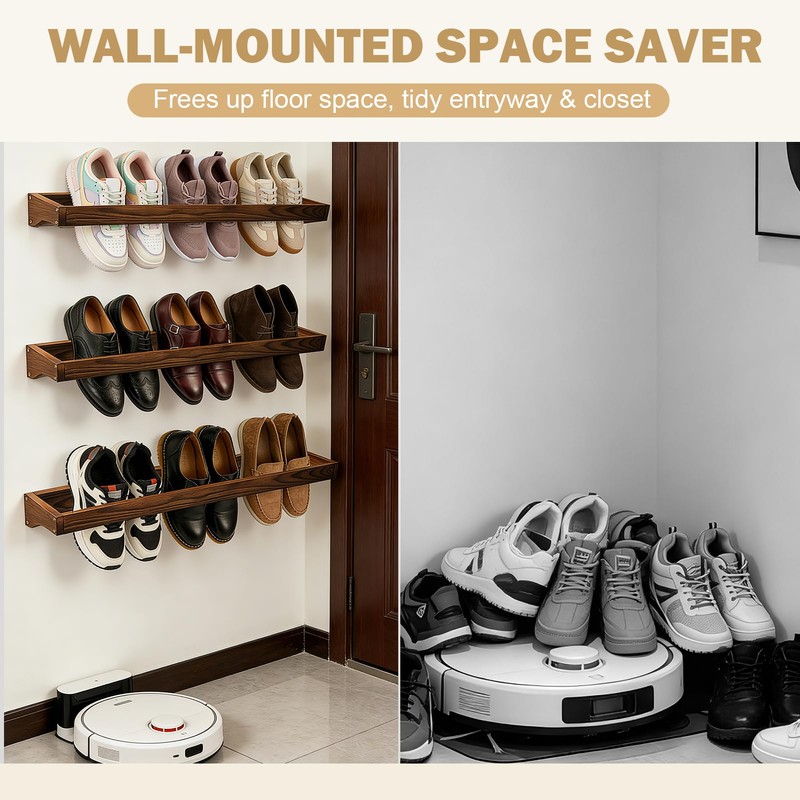 Dojomadf 3 Pcs Wall Mounted Shoe Rack, 30 Inch Wall