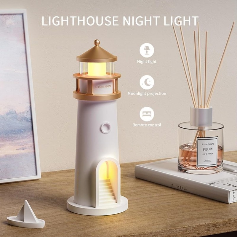 Aohcae Lighthouse Decoration, LED Moonlight Lamp with Remote Control, Night