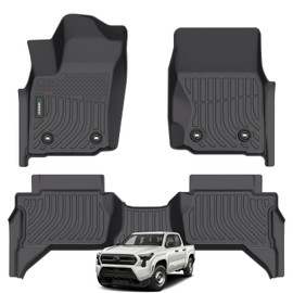 ANBINGO® Floor Mats Custom for 2024 Tacoma (Double Cab) SR | SR5 | Limited | TRD Off Road | TRD Sport, Waterproof Car Mats All Weather TPE Heavy Duty Guard Floor Liner Front& Rear Row - Black