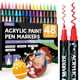 FUMILE 48 Colors Acrylic Paint Markers Dual Tip(Fine and Dot Tip), Paint Pens Acrylic Markers for Wood, Rock, Plastic, Glass, Ceramic, Canvas, Paper.Acrylic Paint Markers Set for DIY Gifts and Art.