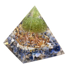 KYEYGWO Sodalite Positive Energy Pyramid Gemstone with Crystal Money Tree, Tree of Life Pyramid Reiki Healing Crystal Pyramid Fengshui Ornament for Home Decoration Meditation