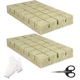 Voarge Rockwool Cultivation, Rockwool Cube, Rock Wool Insulation for Bottomless Growing, Seedlings Cuttings Cloning Plants with Scissors Gloves, Pack of 56