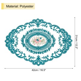 sourcing map Retro Lace Placemat 12x16-in Oval Embroidered Table Place Mats French Crochet Doilies Coasters Cup Mat for Home Wedding, Malachite Green