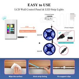LANBON LCD Light Strip Smart Switch & 32.8FT Smart LED Strip Lights Kit, WiFi RGB DIY Light Strip Brightness/Colors/Color Changing for Home Decor, LED Rope Lights Work W/Alexa/Google Home