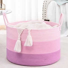 Degeyoyo Rainbow Storage Basket, Large Laundry Baskets, Cotton Rope Nursery Woven Basket for Storage, Toy Baskets Storage Kids, Multicolor Collapsible Organizer Bins for Home