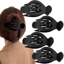 SuPoo Black 5 Inch Flat Claw Clips for Women Large Flat Hair Clips French Concord Hair Clips Side Slide Volume Clips Strong Hold Lay Hair Barrettes Duck Billed Hair Claws for Thick Thin Hair 4pcs