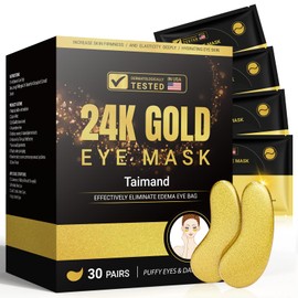 Taimand Parches Debajo de Los Ojos (30 Pares), Oro 24K Mascarilla para Ojos Hinchados, Ojeras, Bolsas y Arrugas Con Colágeno, Alivia La Presión y...  