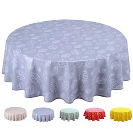 Home Direct Round Oilcloth PVC Wipe Clean Tablecloth 160cm 62" Leaves Light Grey