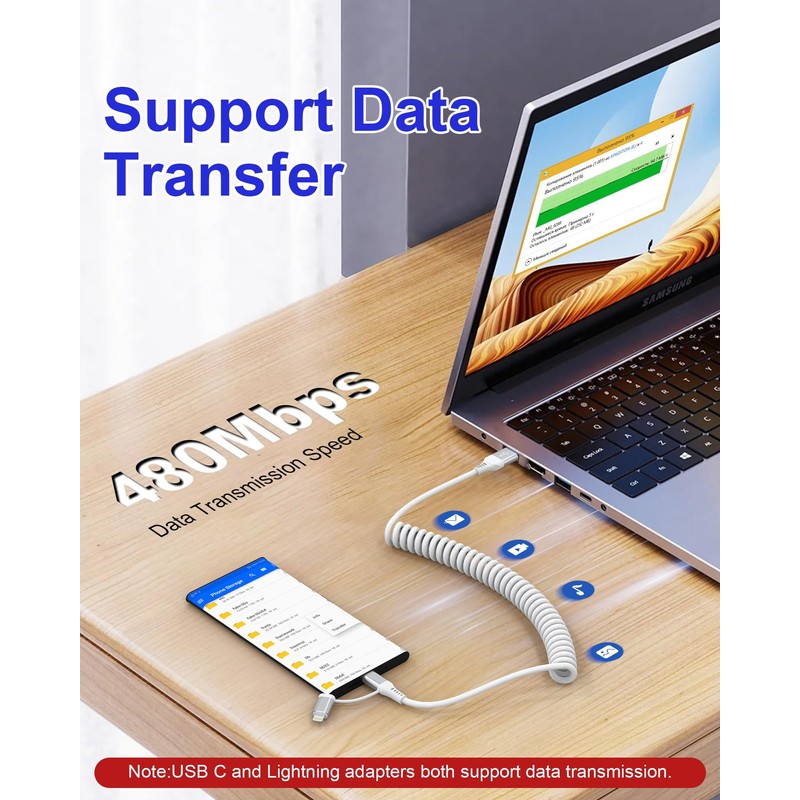 Pubiohs USB to Lightning and USB C Cable 2 in