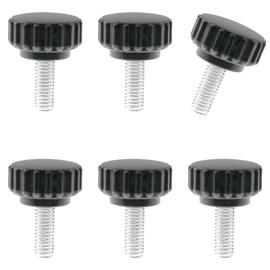 Lind Kitchen 6PCS M6x15-22 Galvanized Thread Knurled Round Plastic Handle Screw Grip Thumb Screw on Type Plastic Threaded Hand Bolt Knobs Metric Male Thread Knurled Clamping Knobs