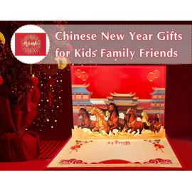 JUESMOS Happy Chinese New Year Card 3D Pop Up Card 2026 Year of The Horse Cards Wish You Lucky Prosperous Chinese New Year Horse Year Greeting Cards with Envelope Chinese Lunar New Year Card