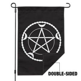 Pentacle Pentagram Moon Goddess Wiccan Witch Nature Garden Yard Flag with Pole Stand Holder