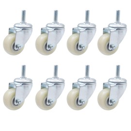 Swivel Rubber Caster Wheels for Shelves Heavy Duty 1 Inch Black Caster Wheel Threaded Stem Mount Caster Wheel Polyurethane Wheels (Pack of 8) (White)