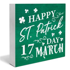 St. Patricks Day Decor Rustic Happy St. Patricks Day March 17 Wooden Sign St Patricks Day Decorations Home Shelf Decor 5 x 5 Inches