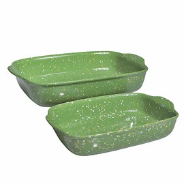 TUSIMI Ceramic Bakeware Set of 2,Casserole Baking Dish Ceramic, Rectangular Porcelain Bakeware Serving Dish Lasagna Pan Stoneware for Oven, Microwave, Convection Oven, Dishwasher Safe(Green)