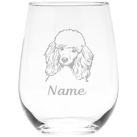 Poodle dog themed with name 17 oz. stemless wine glass